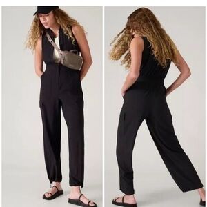 Athleta Brooklyn utility Jumpsuit Athleisure zip up black size 12